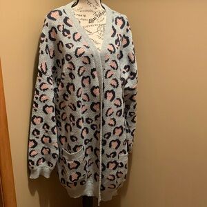 Hayden open front cheetah print cardigan duster 2XL/3XL gray/pink/black (247)